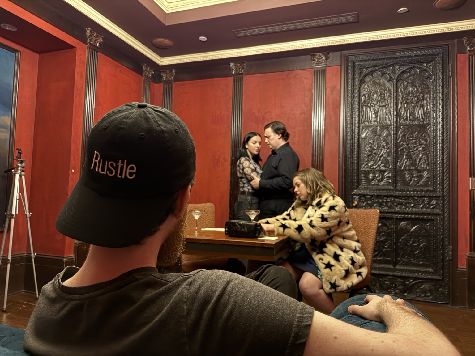 A Rustle Experience in progress, seen over a Rustle hat in the foreground